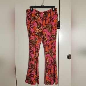 NWT No Boundaries Retro Colorful Bell Bottom Pink Orange Butterfyl Pants XL